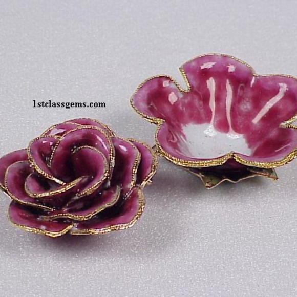 FINAL SALE PRICE NYCO International Cloisonne Rose Shaped Box in Magenta - Picture 2 of 2